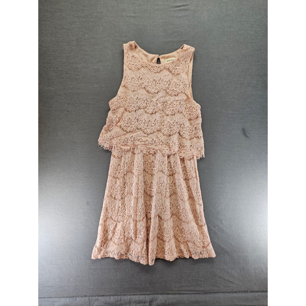 Monteau Los Angeles Blush Pink Lace Sleeveless Tiered Popover Dress Large